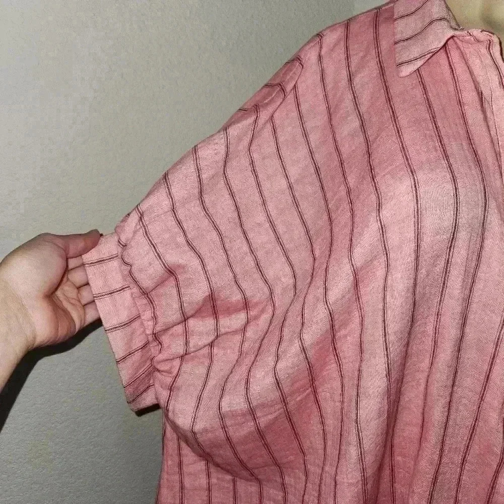 Anniewear Oversized Beach‎ Striped Pink Shirt Size Medium - Picture 3 of 4
